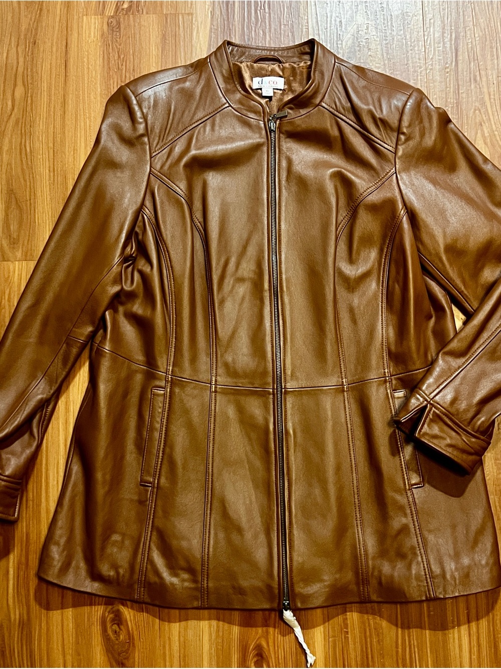 Vtg Denim & Co Brown Leather Jacket Mid Length Coat